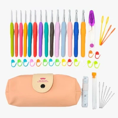 Image of XIANTIANCrochet Hooks Set, 12 Pcs Full Size Crochet Hook, Ergonomic Soft Grip Handles,Knitting Accessories Tools with Case (43piece Set)