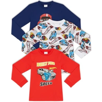Image of Hot Wheels Three Pack 100% Combed Cotton Long Sleeved T Shirts Tops 5 6 Years 116cm Multicoloured