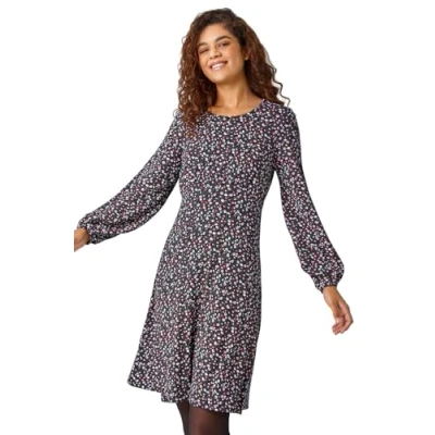 Image of Roman Womens Ditsy Floral Print Stretch Dress Navy Size 20 UK
