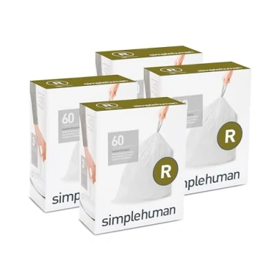 Image of simplehuman Code R Custom Fit Drawstring Trash Bags, 10 Liter / 2.6 Gallon, 12 Refill Packs (240 Count)