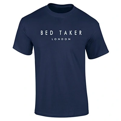 Image of Bed Taker Funny Slogan Designer Parody Mens T Shirt Navy Blue (L)