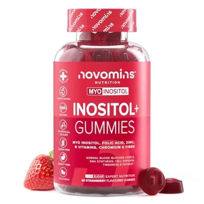 Image of Novomins PCOS Gummies Supplement with Myo Inositol, D Chiro Folate, Zinc, Vitamin B12 B6 &amp; Chromium Hormonal Balance for Women 60 Chews Tastier Than Inositol Tablets and Powder