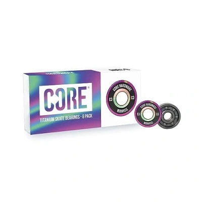 Image of CORE Titanium Skate Bearings Pack of 8 Premium Sealed 608 for Skateboards, Longboards, Stunt Scooters and Roller Skates MultiColoured (8 Pack, Titanium)