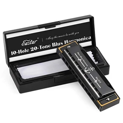 Image of Eastar Major Blues Diatonic Harmonica 10 Holes C Key Beginners for Kids Students Adults with Hard Case and Cleaning Cloth, Black