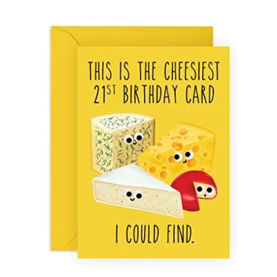 Image of Central 23 21st Birthday Cards For Her &#039;Cheesiest Card&#039; Sweet Gifts Men Twenty One Year Old Comes With Fun Stickers Made In UK