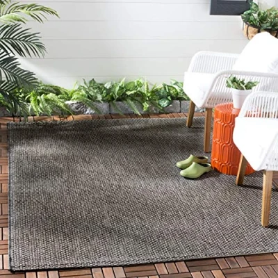 Image of SAFAVIEH Contemporary Rug for Indoor &amp; Outdoor Courtyard Collection, Short Pile, in Black and Beige color, 160 X 231 cm