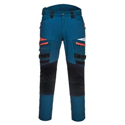 Image of Portwest DX449 Men&#039;s Slim Fit Work Trousers Durable Construction Hi Vis Cargo with Stretch Fabric and Knee Pad Pockets Metro Blue, 28