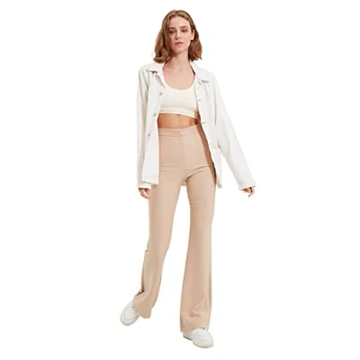 Image of Trendyol Women High Waist Flare Leg Regular fit Trousers Stone