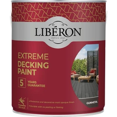 Image of Homecare Essentials Liberon Extreme Decking Paint 2.5 Litre Protective and decorative matt opaque finish. Durable with no peeling or flaking (Gun Metal)