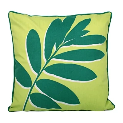 Image of Fusion Green Leaf Outdoor Cushion (43 x 43cm) 100% Cotton Filling Included Reversible Design UV Resistant Lime Floral Garden Cushions with Covers Included/Cushion Inserts