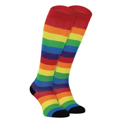 Image of Sock Snob Ladies Bamboo Knee High Rainbow Socks 2 Pack Long Striped Novelty (4 7, Rainbow)