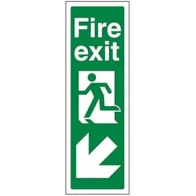 Image of V Safety Fire Exit Arrow Down Left Sign 100mm x 300mm 1mm Rigid Plastic