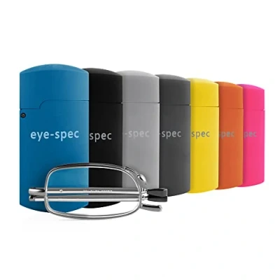 Image of eye spec Folding Reading Glasses with Pocket Sized Yellow Case Compact Foldable Spectacles Available in 7 Colours, 9 Lens Strengths (+1.25)