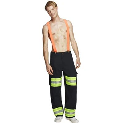 Image of Smiffys Fever Male Firefighter Costume with Trousers and Braces Blue MEDIUM