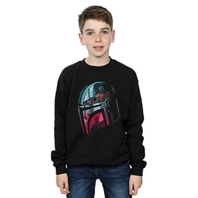 Image of Star Wars Boys The Mandalorian Mandalore Helmet Reflection Sweatshirt Black 3 4 Years