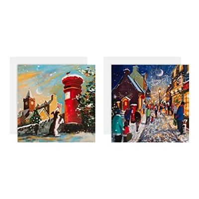 Image of Hallmark Gallery Collection Charity Christmas Cards Pack of 10 in 2 Illustrated Scenic Designs