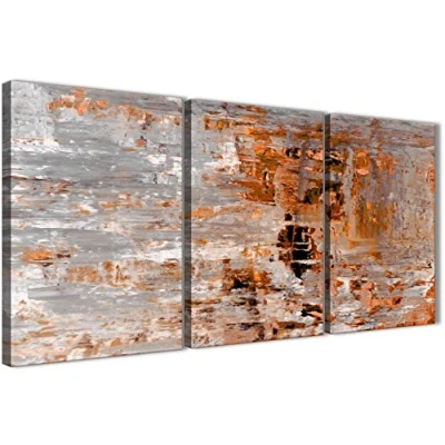 Image of Wallfillers 3 Piece Burnt Orange Grey Painting Hallway Canvas Pictures Accessories Abstract 3415 126cm Set of Prints