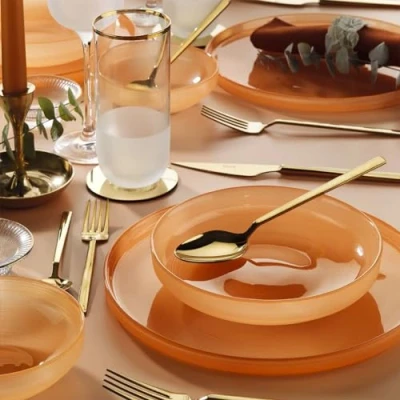 Image of Fecra Circle 18 Piece Glass Dinner Set for 6 People, Orange