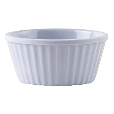 Image of Olympia Kristallon Small Fluted Ramekins Set 57 mm/28 ml (Pack of 12), White, Melamine, Size: 57(Dia)mm/ 2 1/4 inch, Temperature Range: 20 to 120C, Condiment Pots, T844