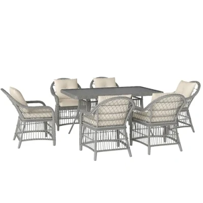 Image of Outsunny 6 Seater Rattan Dining Set with Seat Back Cushions, Aluminium Frame