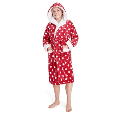 Image of CityComfort Girls Dressing Gown, Hooded Fluffy Gown for Kids(Red, 11 12 Years)