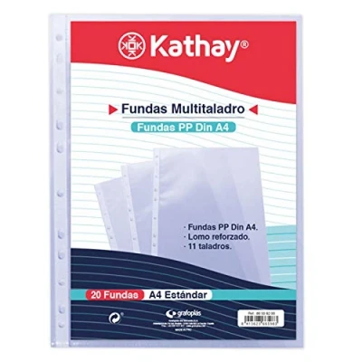 Image of Kathay 86556200 Bag of 20 Punched Pockets, A4, 11 Drills, Standard Polypropylene