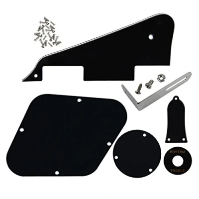 Image of FLEOR Set of LP Pickguard/Control Backplate/Selector Switch Cover/Toggle Ring/Truss Rod Cover/Chrome Bracket/Mounting Screws for Standard Guitar, 3Ply Black