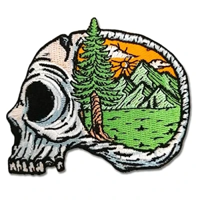 Image of BPA Skull Landscape Embroidered Patches Iron on or Sew for Clothing Jackets etc.