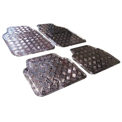 Image of XtremeAuto Universal Full Rubber AluFor Minium Silver Chrome Look Chequered Plating Heavy Duty Non Slip Car Floor Well Mat