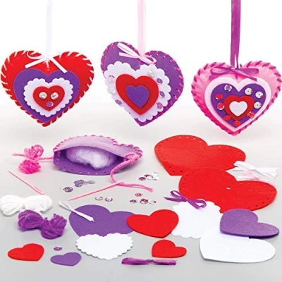 Image of Baker Ross Heart Decoration Sewing Kits Pack of 3, Valentines Days Crafts (AT355)