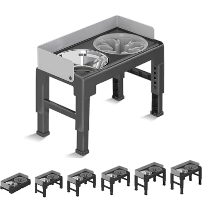 Image of Marchul Raised Dog Bowl with 6 Height Adjustable Stand 8cm/22cm/24cm/26cm/28cm/31cm, Elevated Bowls Slow Feeder &amp; Stainless Steel Bowl, Spill Proof Feeding Station for Medium Large