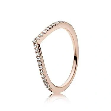 Image of PANDORA Timeless Women&#039;s 14k Rose Gold Plated Sparkling Cubic Zirconia Wishbone Ring, Size 60, No Box