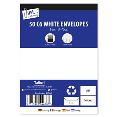 Image of Tallon Just Stationery C6 Peel &amp; Seal Envelopes White (Pack of 50)