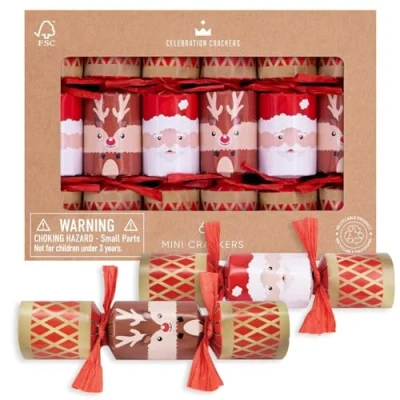 Image of Celebration Crackers Mini Christmas 6x 6 inch Santa &amp; Reindeer Party Decorations FSC Mix Eco