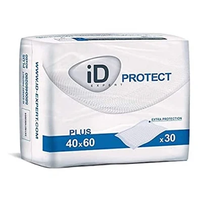 Image of ID Expert Protect Plus Incontinence Bed Protector, Fast Absriotion Disposable Absorbent Sheets, Ultra Comfort, Size 40 cm x 60 cm, Pack of 30
