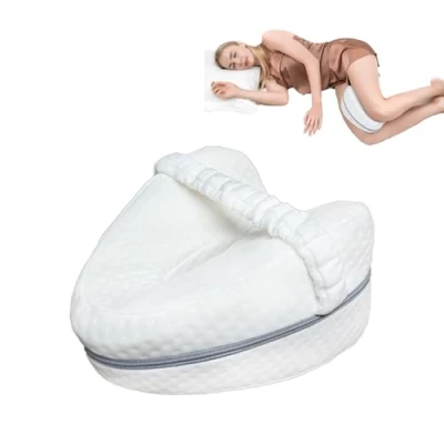 Image of KIENG Knee Pillow for Sleeping On Side,Leg Pillow,Memory Foam Wedge Pillows Support Cushion with Removable,Pain Relief Leg Pain,Knees Pain and Lower Back Sciatica Restless Legs(White)