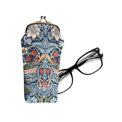 Image of Signare Tapestry Glasses Case for Women Eyeglass with Vintage Designs (Strawberry Thief Blue, GPCH STBL)