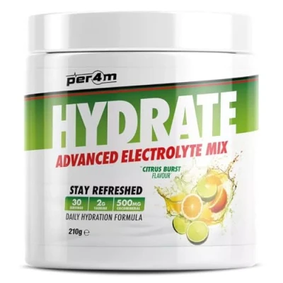 Image of Per4m Hydrate Electrolyte Mix Powder Contains 500mg Cocomineral Replenish Essential Electrolytes Aiding Muscle Function, Cardiovascular Health, Neurological Support (Citrus Burst)
