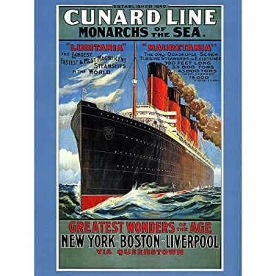 Image of Wee Blue Coo Travel Transport Lusitania Mauretania Cruise Liner Ship Boat Art Print Poster Wall Decor 12X16 Inch