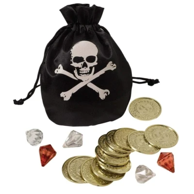 Image of Pirate Pouch with Plastic Gold Coins &amp; Gems