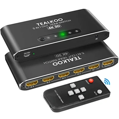 Image of HDMI Switch 5 in 1 out with Remote, Aluminum Splitter Switcher Supports 4K 3D 1080p UHD HDR, HDMI2.0 Compatible PS5/4/3 Laptop DVD Blu Ray Xbox Roku HDTV Fire Stick