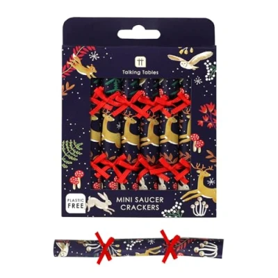 Image of Talking Tables 8 x Mini Saucer Christmas Crackers with Joke and Conversation Starter, Party Hat, Winter Wonderland Design Eco Friendly Xmas Tableware, Recyclable
