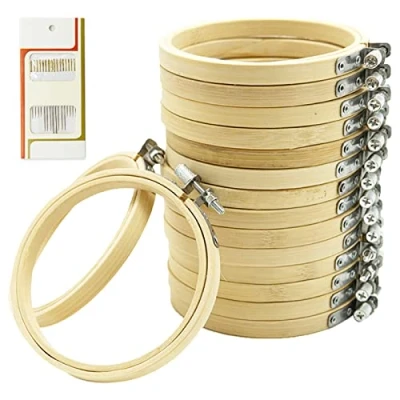Image of 16 Pcs Round Bamboo Embroidery Hoop Circle Cross Stitch Ring for Craft Sewing,with Gold Eye Needles,Embroidery Hoop,A Circular Used