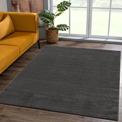 Image of SANAT Short Pile Living Room Rug Plain Modern Rugs for Bedroom, Study, Office, Hallway, Children&#039;s and Kitchen Dark Grey, 80 x 200 cm