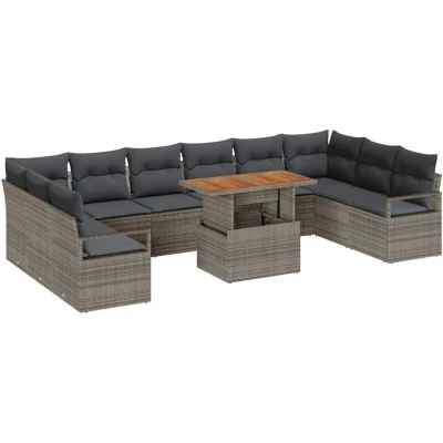Image of vidaXL 11 Piece Garden Sofa Set with Cushions Grey Poly Rattan