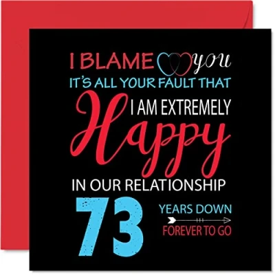 Image of Funny 73rd Anniversary Card for Husband Wife Your Fault I&#039;m Extremely Happy Wedding Partner, 145mm x Greeting Cards Seventy Third Anniversaries
