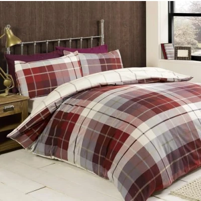 Image of Rapport Home Lomond 100% Brushed Cotton Duvet Cover Set, Red, Double