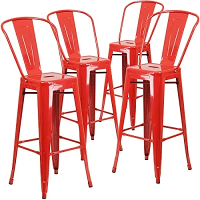 Image of Flash Furniture Lily Commercial Grade 4 Pack 30&quot; High Red Metal Indoor Outdoor Barstool with Removable Back