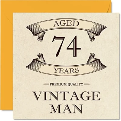 Image of Vintage 74th Birthday Cards for Men Aged 74 Years Fun Card Grandpa Dad Husband Uncle Brother Grandad, 145mm x Greeting Cards,