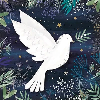 Image of GBCC Paper House Pack of 6 Artistic Charity Christmas Cards &#039;Dove in The Foliage&#039; Golden Stars at Night From Great British Card Company, 141 x mm